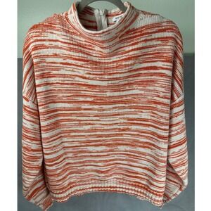 Nine West Orange White Stripe Mock Neck Zip Back Sweater Women's Large